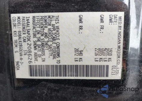 2013 Nissan Altima 2.5 S z USA, uszkodzony, nr VIN 1N4AL3AP2DC208626